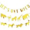 Let's Get Wild Party Banner, Safari Jungle Animal Theme Garland for Baby Shower, Kids Birthday Supplies and Decoration, 11 feet, Gold